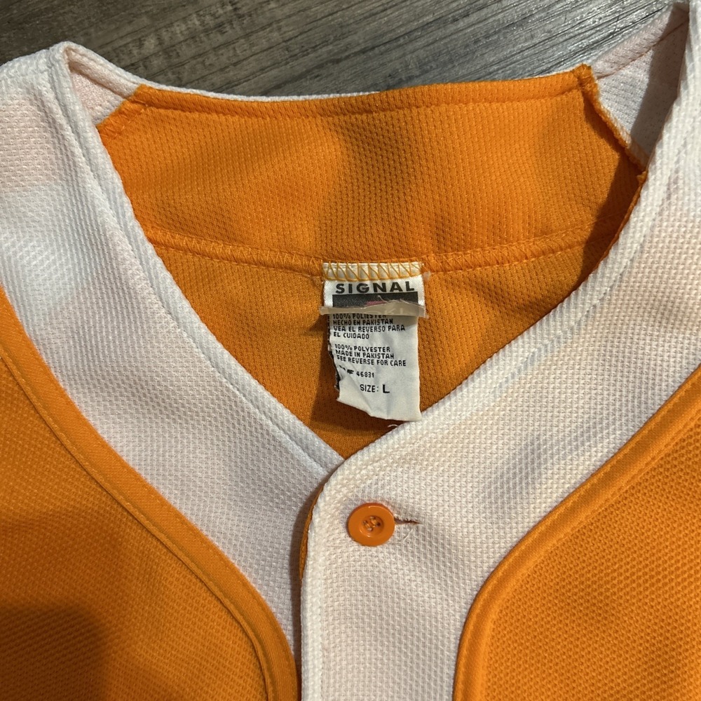 Signal Sport‎ Jersey Mens Size L Orange Tennessee Button Up Baseball Shirt Team - Picture 7 of 7